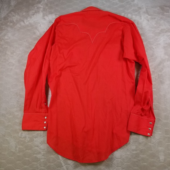 VTG Rockmount Ranch Wear Western Shirt Mens Lg Pearl Snap Red Long Sleeve - Picture 10 of 14